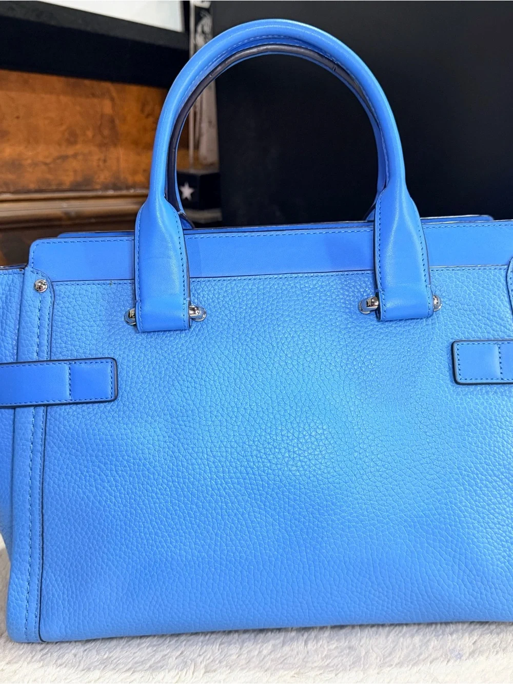 25. NEW Coach Lapis Blue Pebbled Leather Mini Satchel with Silver Hardware